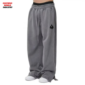 Pantalon de survêtement décontracté ample personnalisé pour homme, coupe droite, 100 % coton épais, jambe large, imprimé, vente en gros - Product Image 5