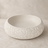 Bol en céramique à motifs floraux en relief, blanc texturé, centre de table décoratif sculptural pour console et décoration de salon