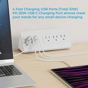 4 puertos USB, tiras de alimentación de montaje de abrazadera de borde de escritorio con 3 salidas de CA, Protector contra sobretensiones de mesa, enchufe de pared de EE. UU. para uso en oficina y Hotel - Product Image 4