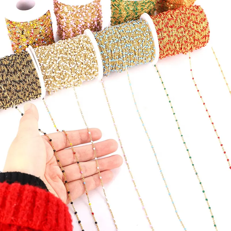 1.5mm Stainless steel drip chain electroplating cross O shaped beaded handmade DIY chain colorful enamel bead chain factory spot