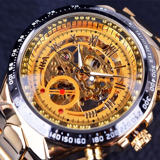 Men's Luxury Wristwatch Automatic Mechanical Watch Gold Watch Personalized Fashion Hollow Out Stainless Steel Mechanical Watch