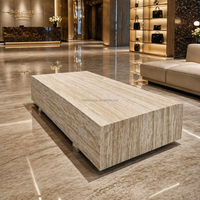 Table basse en travertin de qualité supérieure, table rectangulaire moderne en pierre naturelle pour salon haut de gamme, vente en gros