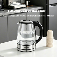 Bouilloire électrique en verre 1500W 2L en borosilicate avec lumière LED bleue et couvercle intérieur en acier inoxydable pour cuisine familiale – Vente en gros