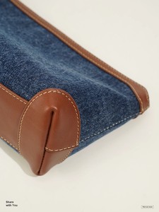 Borsa da viaggio <span class=keywords><strong>blu</strong></span> Navy in pelle di cotone Denim con cerniera con Logo personalizzato alla moda borsa per il trucco da toilette borsa per cosmetici - Product Image 6