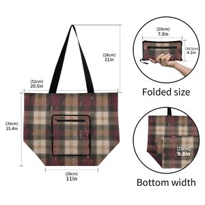 Plaid Tote <b>Bag</b> Shoulder Shopper <b>Bag</b> with Zipper Pocket Reusable Carryall for Grocery Travel Daily Use - Product Image 2