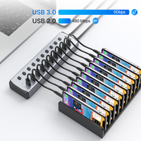 10 Port USB Charging dan Data Hub BC1.2 High Speed USB 3.0 Powered Hub dengan Adaptor