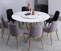 Chaises de salle à manger modernes en tissu de velours bleu Table 6 places à structure en métal doré Fabriqué en Chine Dragon Mart Dubai avec cuir PU