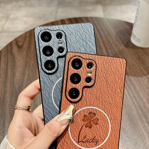 Nouveau étui de téléphone en cuir de trèfle de haute qualité pour Samsung Galaxy S25 Edge S24 Ultra S24 FE S23 S22 Plus couverture de Charge magnétique - Product Image 2