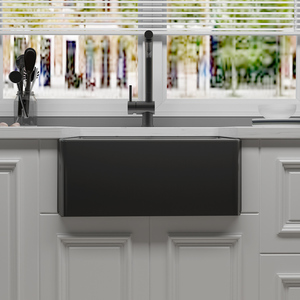Trang Trại Tạp Dề Phía Trước 24 Inch Màu Đen Gốm Lưu Vực Nhà Bếp Duy Nhất <span class=keywords><strong>Fireclay</strong></span> Trang Trại Nhà Chìm <span class=keywords><strong>Undermount</strong></span> Gốm Nhà Bếp Bồn Rửa - Product Image 3
