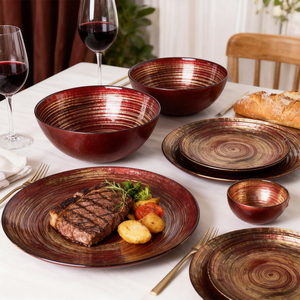 Service de table en verre cristal sans plomb, motif anneau concentrique or Bourgogne, écologique et fait main, pour les fêtes - Product Image 2