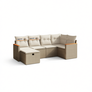 Ensemble de canapés de jardin modulaires en rotin beige, mobilier d'extérieur, 6 places, design contemporain - Product Image 1