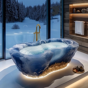 Vasca da <span class=keywords><strong>Bagno</strong></span> di Lusso in Marmo Naturale Italiano Onice, Moderna e Semplice, con Effetto Giada Blu Brillante, Vasca Idromassaggio per <span class=keywords><strong>Bagno</strong></span> - Product Image 1