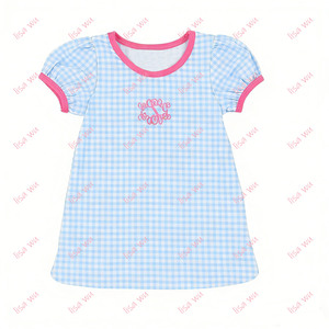 Completi coordinati per fratelli e sorelle, abiti con monogramma e maniche a tazza per ragazze, set di pantaloncini in <span class=keywords><strong>maglia</strong></span> a quadretti blu, set di abbigliamento per bambini - Product Image 4