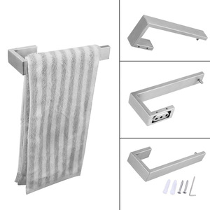 Ensemble d'accessoires de salle de bain en acier inoxydable SUS304, 4 pièces, montage mural, porte-serviettes noir, porte-papier toilette, crochets, décoration d'hôtel - Product Image 4