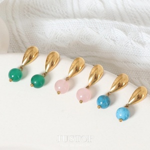 Pendientes de Bola de Piedra Turquesa con Forma de Gota de Agua, Acero Inoxidable, Chapado en Oro de 18K, Joyería de Moda para Mujer, Regalo para Fiesta - Product Image 1