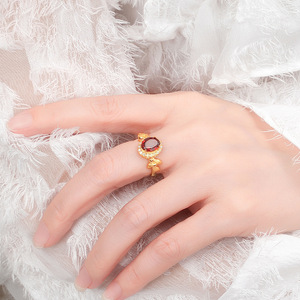 8 Elegant Halo 7*9mm Oval Cut <b>garnet</b> <b>ring</b> Natural Stone 925 sterling silver Gold Plated Non Tarnish Adjustable Jewelry Wholesale - Product Image 3