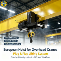 Nouvelle palan électrique européen standard FEM avec chariot à câble métallique, conception à faible hauteur de plafond pour les opérations de pont-rail en usine et atelier