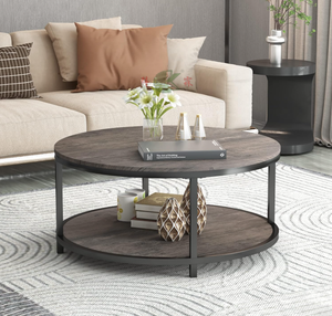 <span class=keywords><strong>Mesa</strong></span> de Centro Redonda de 36 Pulgadas, <span class=keywords><strong>Mesa</strong></span> de Madera Rústica de 2 Niveles con Estante de Almacenamiento, Muebles Modernos para Sala de Estar - Product Image 2