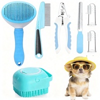 Kit de toilettage pour chat et petit chien en plastique, 7 pièces, facile à utiliser, avec brosse, peigne, coupe-ongles, brosse à dents et peigne anti-poils