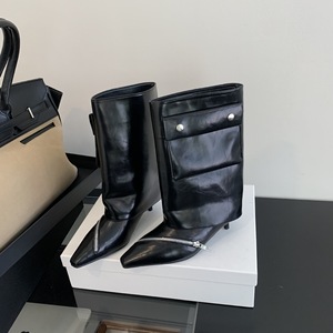 Bottines d'hiver à bout carré style western, personnalisées, grandes bottes fines à enfiler, à talon très haut pour femme - Product Image 4