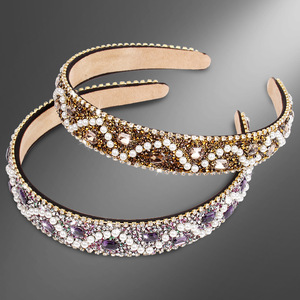 Diadema de Pedrería Hua Liyu, Diadema Ancha Artística Retro para Mujer, Accesorio para el Cabello de Novia, Azul Gris Dorado Morado - Product Image 3