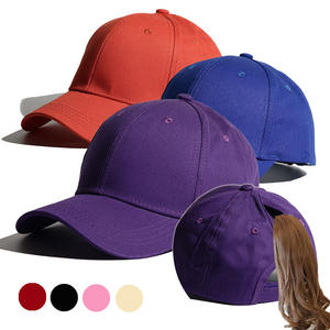 Nueva Gorra de Béisbol con Cola de Caballo para Mujer, Color Sólido, Transpirable, Protección Solar, Abertura Trasera, 6 Paneles, Ajustable, Algodón Negro Curvo - Product Image 1