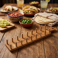 Porte-taco en bois d'acacia naturel pour maison, plateau debout pouvant contenir 8 tacos à coquille souple ou dure Tortillas Burritos