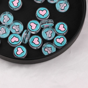 Cuentas acrílicas redondas en forma de corazón de colores aleatorios para hacer pulseras, accesorios de joyería DIY - Product Image 2
