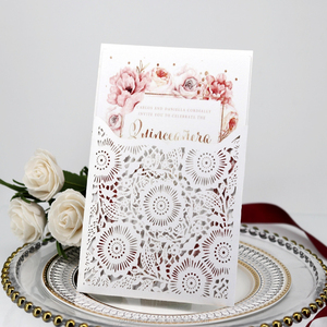 Tarjeta de invitación de boda de color <span class=keywords><strong>azul</strong></span> marino/rojo vino/dorado/rosa/<span class=keywords><strong>Blanco</strong></span>/Marfil, tarjeta de matrimonio, papel cortado con láser - Product Image 6