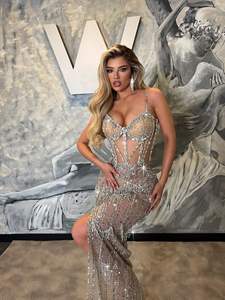 Maßgefertigtes Handgemachtes Funkelndes Strass-Besetztes Königsblaues Meerjungfrau-Hochzeitskleid Vestidos Elegante Damen Maxi-Abendkleider - Product Image 6