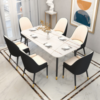 Ensemble de table et de chaises de salle à manger modernes en métal et faux marbre (avec chaises en métal) pour usage commercial