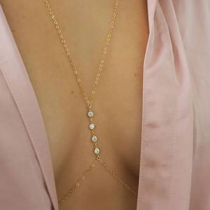 Body Chain Jóias Atacado Aço Inoxidável 18K PVD Banhado A Ouro CZ Pedra Bikini Belly Chain Custom Green Zircon Body Chain - Product Image 2