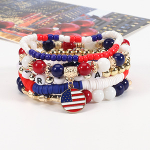 Fashion Jewelry Red White Blue <b>Beaded</b> <b>Bracelets</b> Usa Flag Charm Party Casual Unisex Made In China - Product Image 2