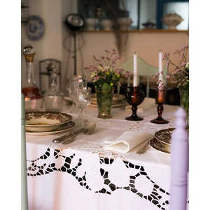 Mantel de Lino Francés Antiguo con Diseño de Calado, Ecológico, Rectangular, para Hoteles, Comedor, Navidad y Fiestas - Product Image 1