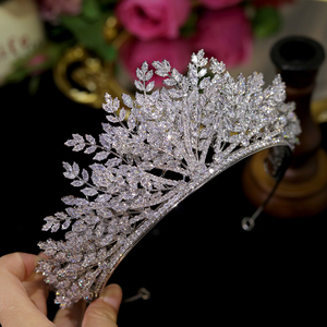 Nuova Corona Realizzata con Più Strati <span class=keywords><strong>di</strong></span> <span class=keywords><strong>Foglie</strong></span>, Accessori per Matrimonio, Colore Argento, Diadema con Cristalli CZ, Tiara per Donne, Gioielli da Sposa - Product Image 3