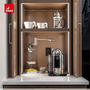 Étagères de présentation multifonctionnelles en chêne blanc de style transitionnel Allandgroup avec évier à double robinet - Product Image 6