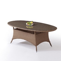 salle à manger marron moderne de 9 pièces en osier, mobilier de jardin extérieur, table en aluminium et rotin, chaises 8 places