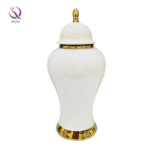 Jarrón General Blanco de Alta Gama con Tapa de Lujo Ligero Chapado en Oro Tipo Jengibre Estilo Europeo Florero de Cerámica Blanco Puro para Decoración del Hogar - Product Image 5