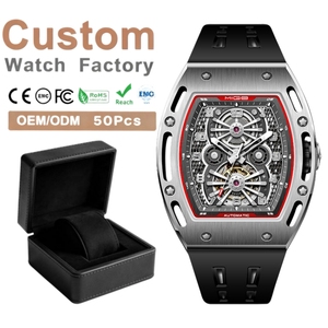 Montre mécanique personnalisée avec logo pour homme, boîtier creux automatique en forme de tonneau, mouvement japonais OEM, montres de sport pour hommes - Product Image 1