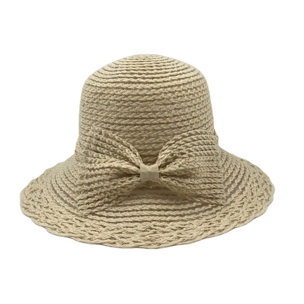 مصنع الجملة البيج نيس الصيف ورقة السيدات النساء قبعة قش للشاطئ