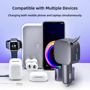 Intrekbare autolader 105W snelladen USB-C autolader met 70cm intrekbare kabels en <span class=keywords><strong>2</strong></span> poorten - Product Image 4