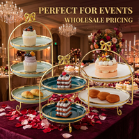 Support de présentation de desserts pour le thé de l'après-midi de luxe - Plateau à 3 niveaux en céramique pour pâtisseries et gâteaux, pour collations, fruits et gâteaux
