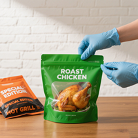 Sac d'emballage personnalisé imprimé pour micro-ondes avec fermeture à glissière refermable pour épicerie fine Rôtisserie de poulet chaud Sac d'emballage pour poulet rôti frit entier