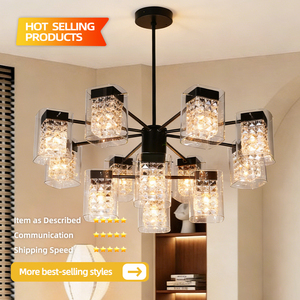 Lustre moderne de luxe, style européen et américain, lampe de plafond en cristal, luminaire suspendu carré linéaire en verre, éclairage domestique pour chambre à coucher - Product Image 3