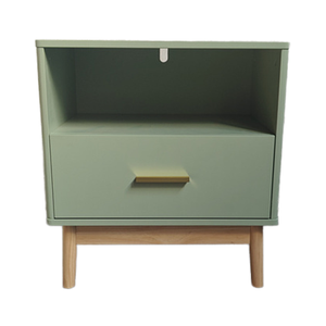 Table d'appoint design moderne pour salon, table de chevet en bois avec étagère de rangement ouverte, 1 tiroir, table de chambre à coucher, vert avocat - Product Image 5