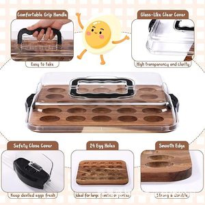 Wooden Egg <b>Tray</b> With Lid 24 Slots For Deviled Eggs Party Snack Dessert Serving Platter Breakfast Board - Product Image 2