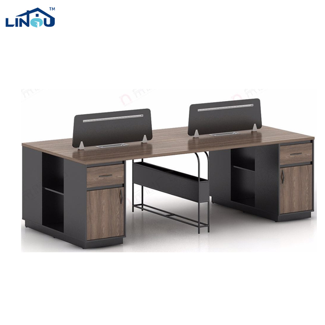 Wholesale Linou Wood Office Desk Double Four-person Simple Staff Desk Detachable Financial Screen Card Position with Cable Box