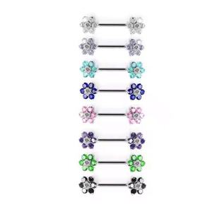 Anillos <span class=keywords><strong>Piercing</strong></span> para pezón de acero con varias flores, Mancuernas - Product Image 2