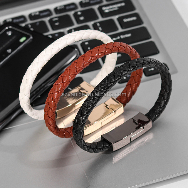 20CM 22.5CM Short Popular Leather Type C Mirco USB Data Cables PU Braided Bracelet Fast Charging Cable for Cell Phone