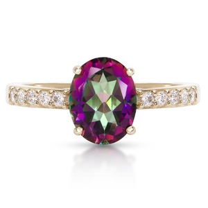 แหวนหมั้นพลอยมิสติกโทแพซทรงรีและพลอยโทแพซสีขาว ชุบทอง 14K บนตัวเรือนเงินแท้ - Product Image 3